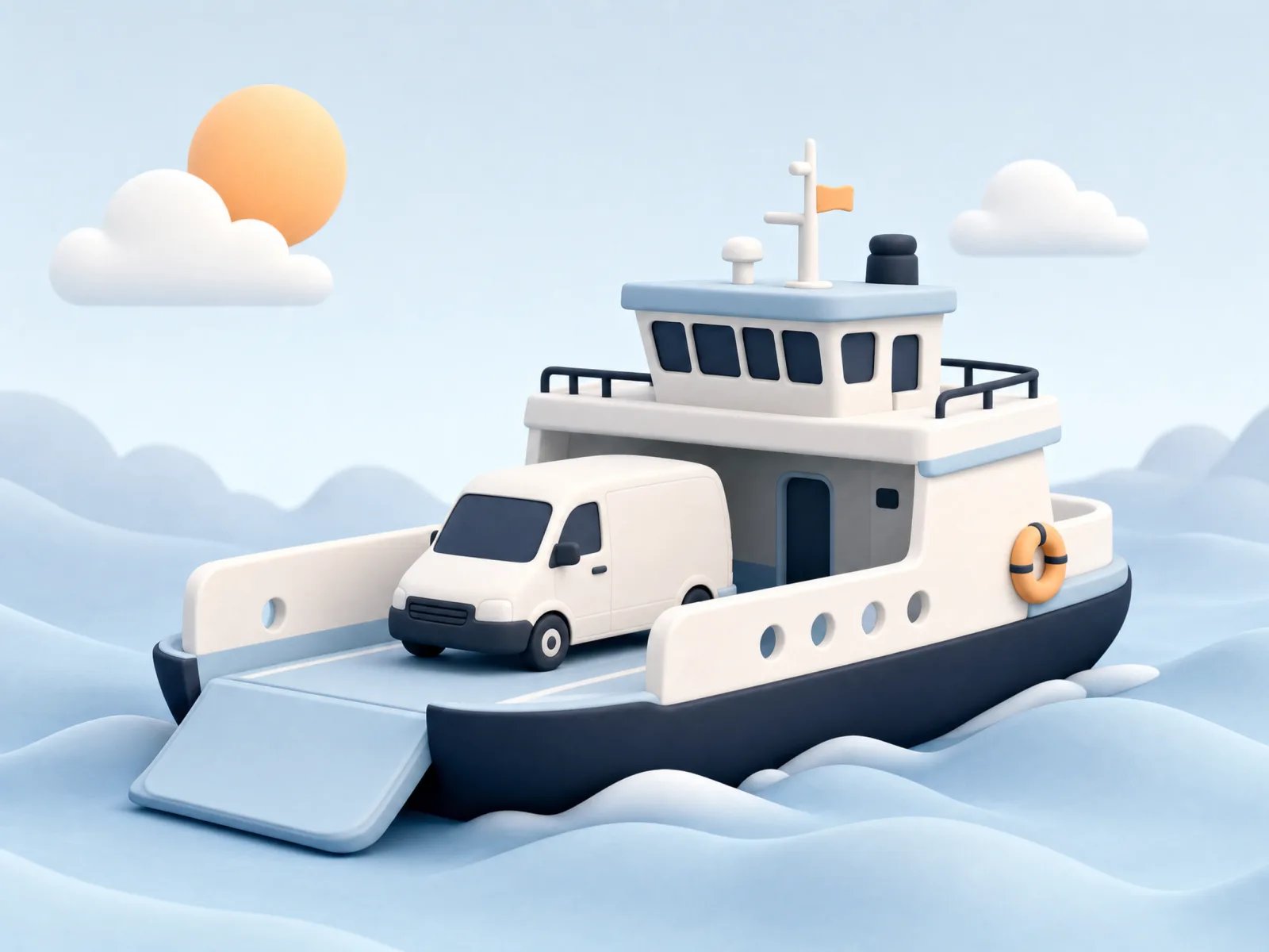 Ferry carrying a delivery van across the Baltic Sea to Finland