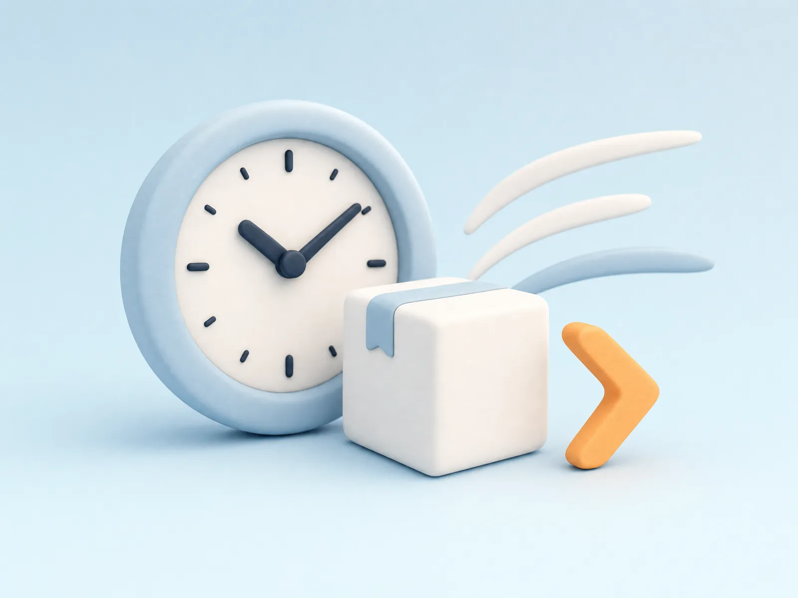 Clock beside a parcel moving fast with speed lines